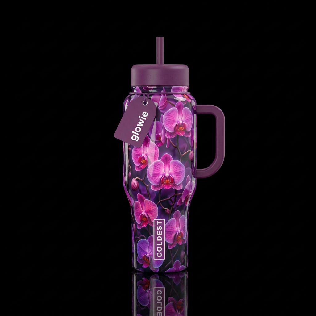 Orchid pop,glossy, glowie, trompe-l'œil, beautifer... water bottle design