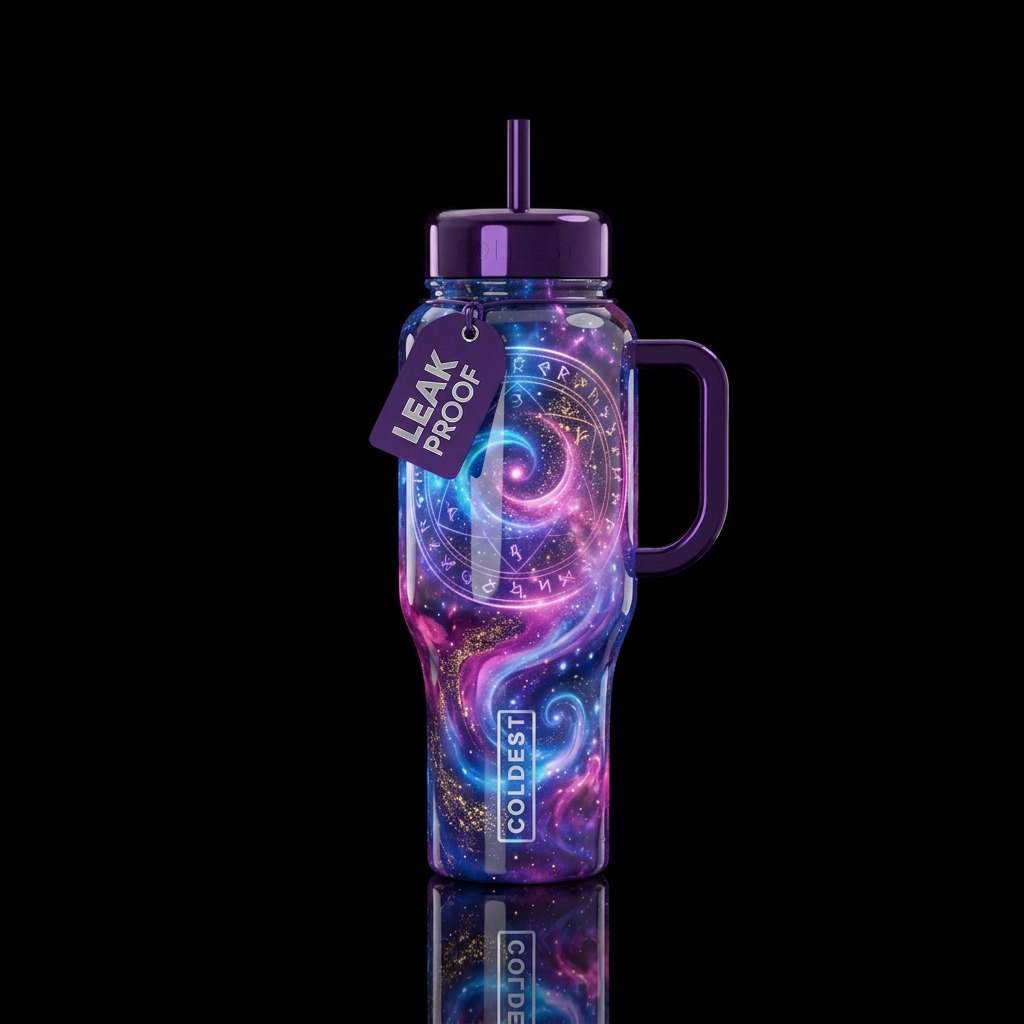 Etheric abyss elixir, glossy, glowie, trompe-l'œil... water bottle design