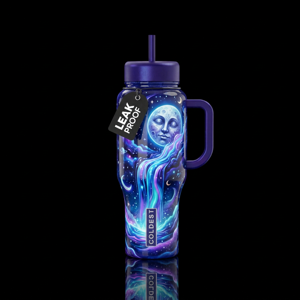 Moon elixir, glossy, glowie, trompe-l'œil, beautif... water bottle design