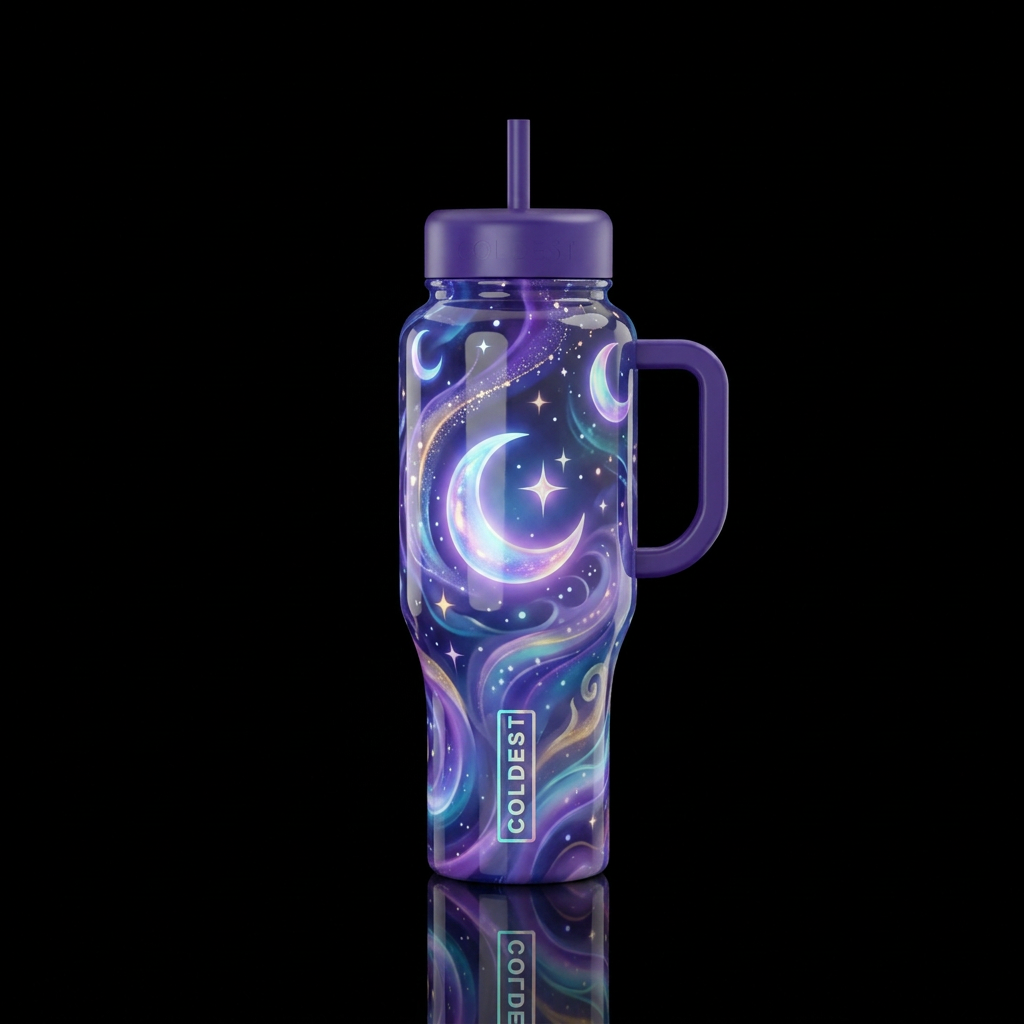 Moon elixir, glossy, glowie, trompe-l'œil, beautif... water bottle design