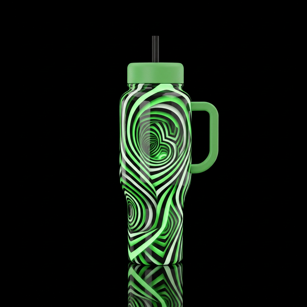 Black white and glowie toxic green,glossy, glowie,... water bottle design