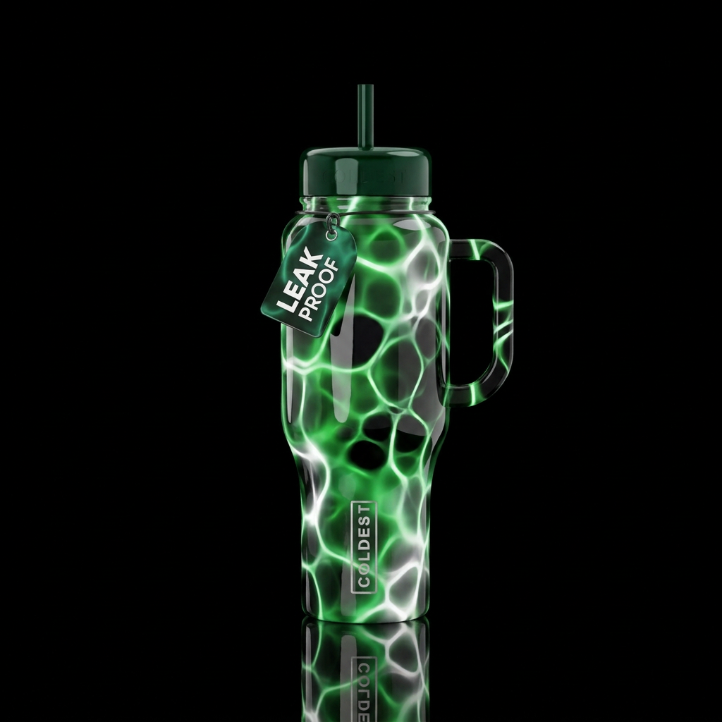 White and black glowie toxic green, glossy, trompe... water bottle design