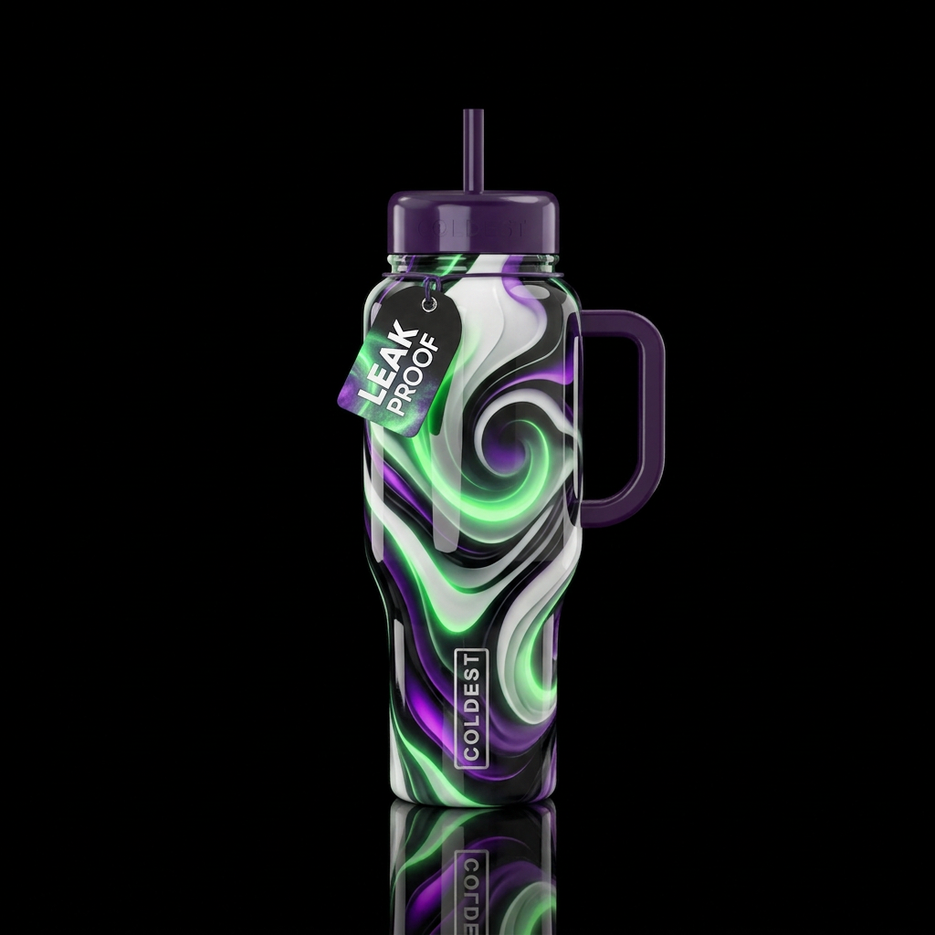 White and black glowie toxic green and purple, glo... water bottle design