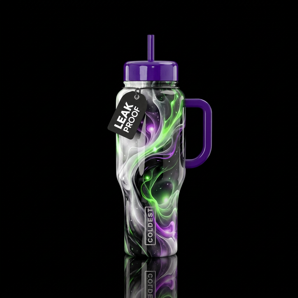 White and black glowie toxic green and purple, glo... water bottle design