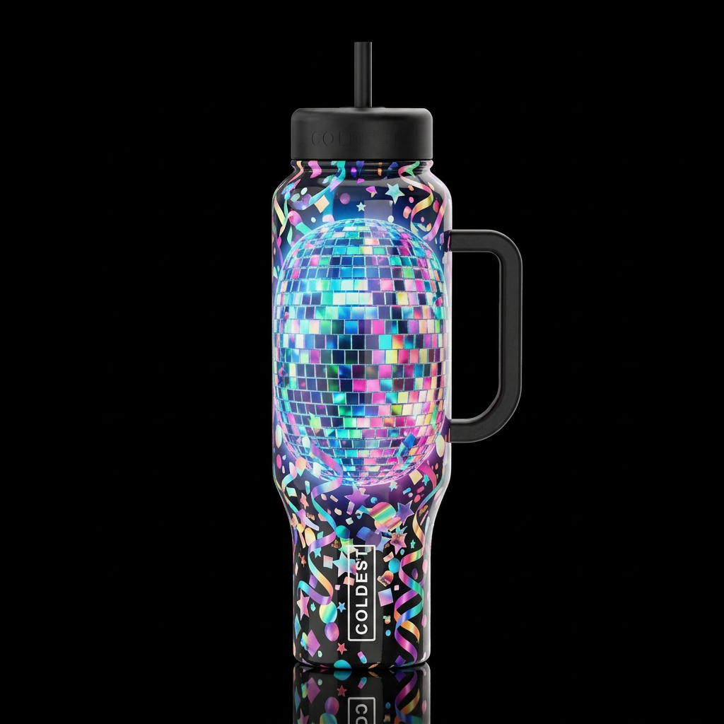 Led disco ball,confetti and streamers, glossy, glo... water bottle design