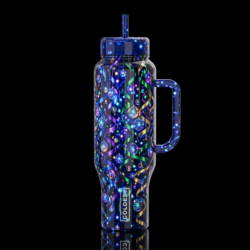 Led ball drop confetti and streamers, glossy, glow... water bottle design
