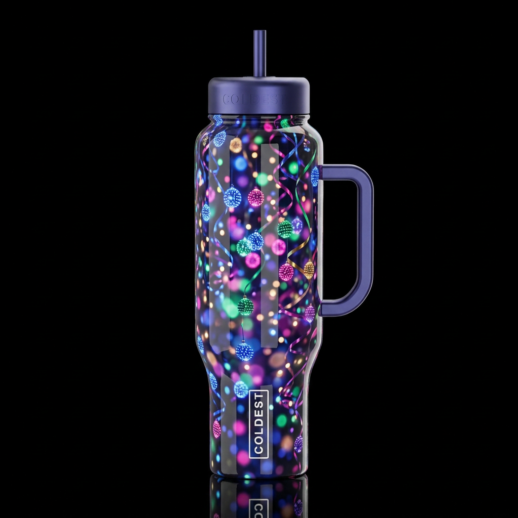 Led ball drop confetti and streamers, glossy, glow... water bottle design
