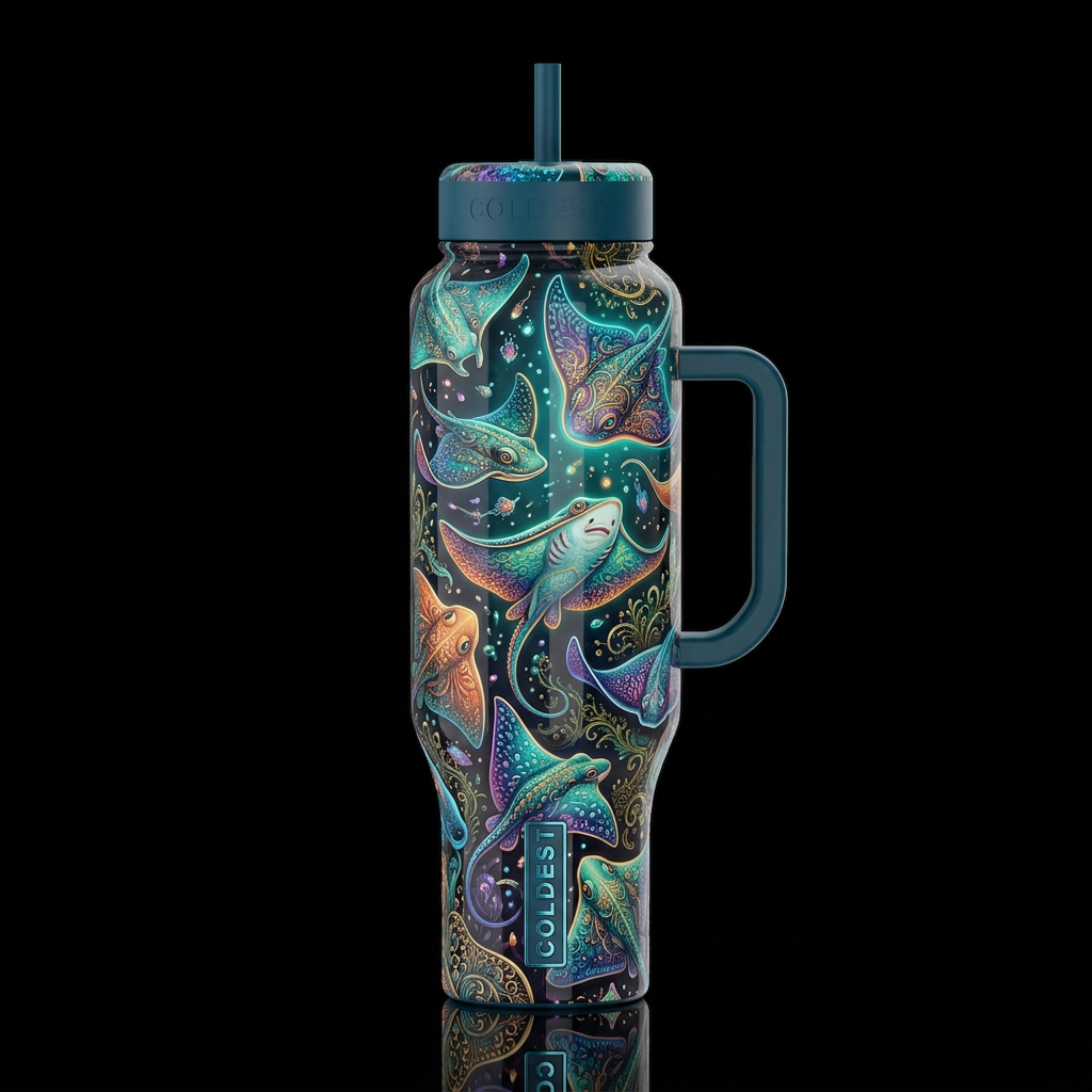 Whimsical beautiferous stingrays,glossy, glowie, t... water bottle design