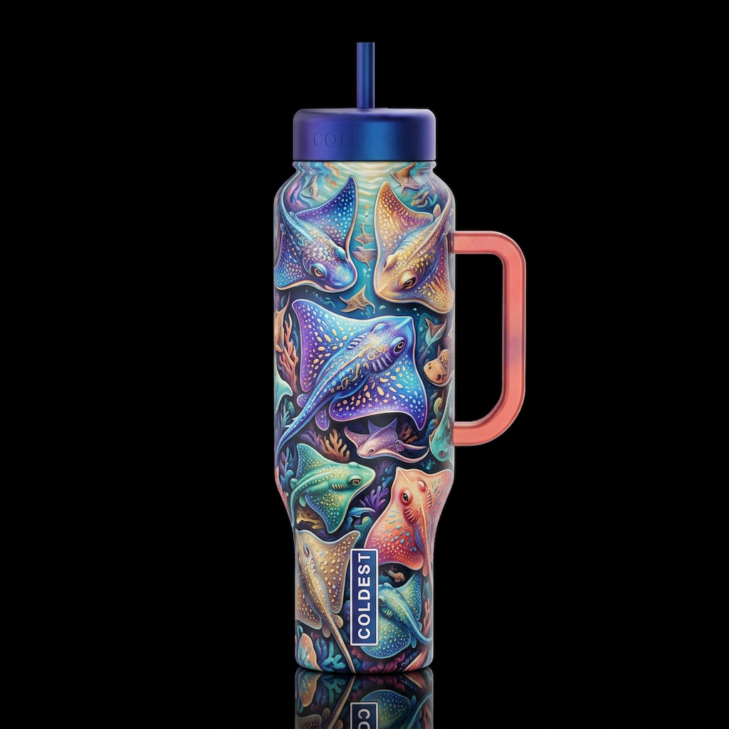 Whimsical beautiferous stingrays,glossy, glowie, t... water bottle design