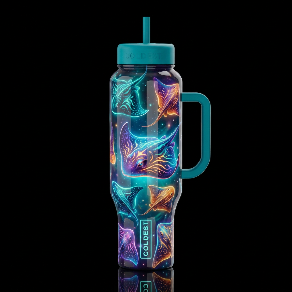 Whimsical beautiferous stingrays,glossy, glowie, t... water bottle design