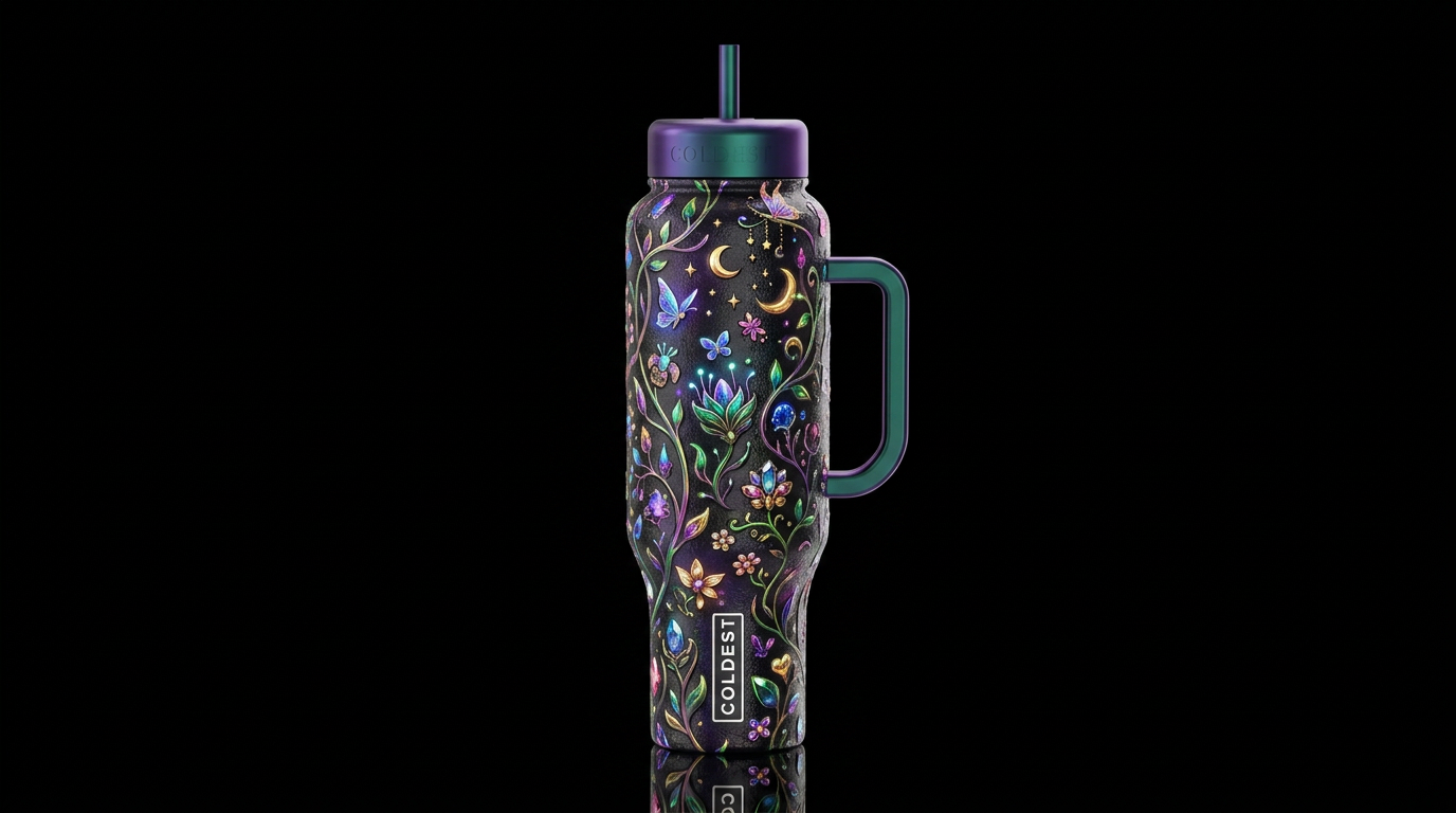 Whimsical beautiferous glossy, glowie, trompe-l'œi... water bottle design