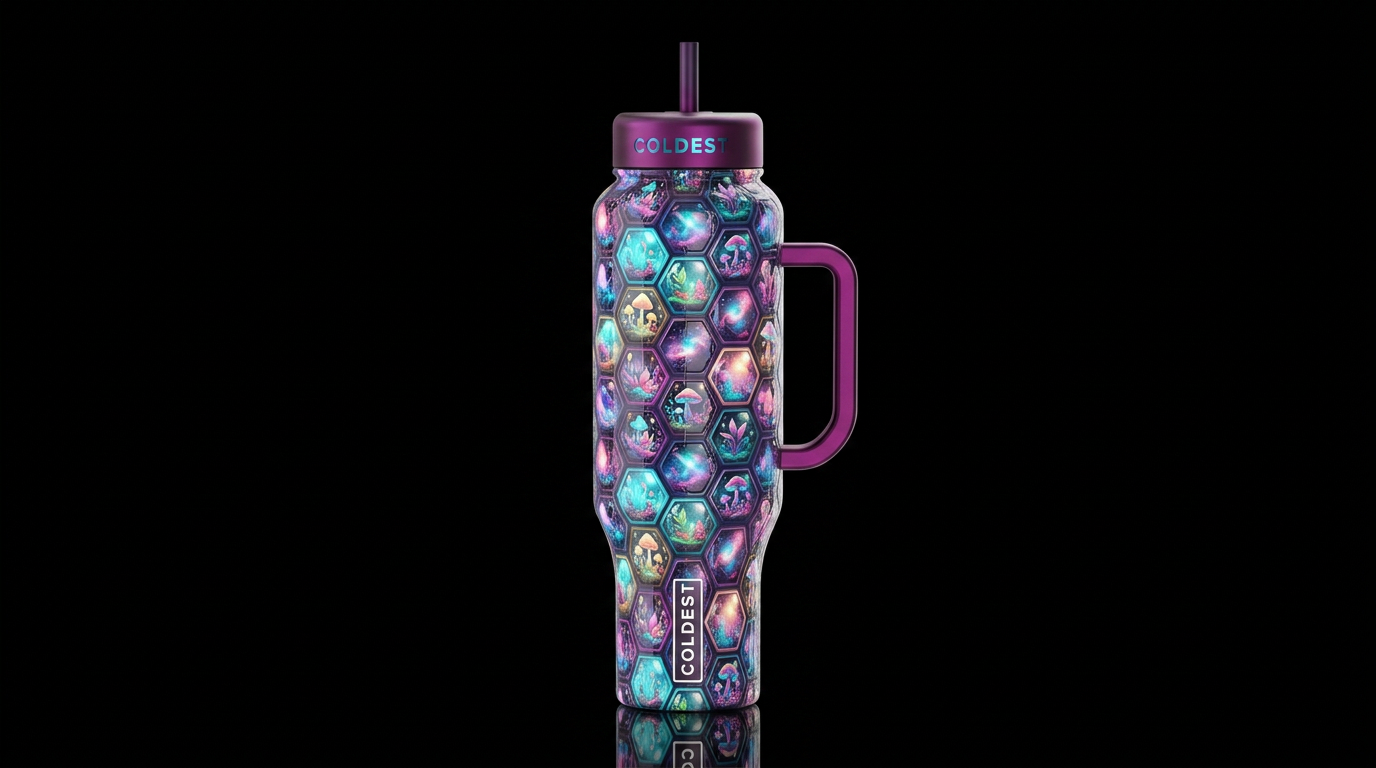 Hex, glossy, glowie, trompe-l'œil, beautiferous, d... water bottle design