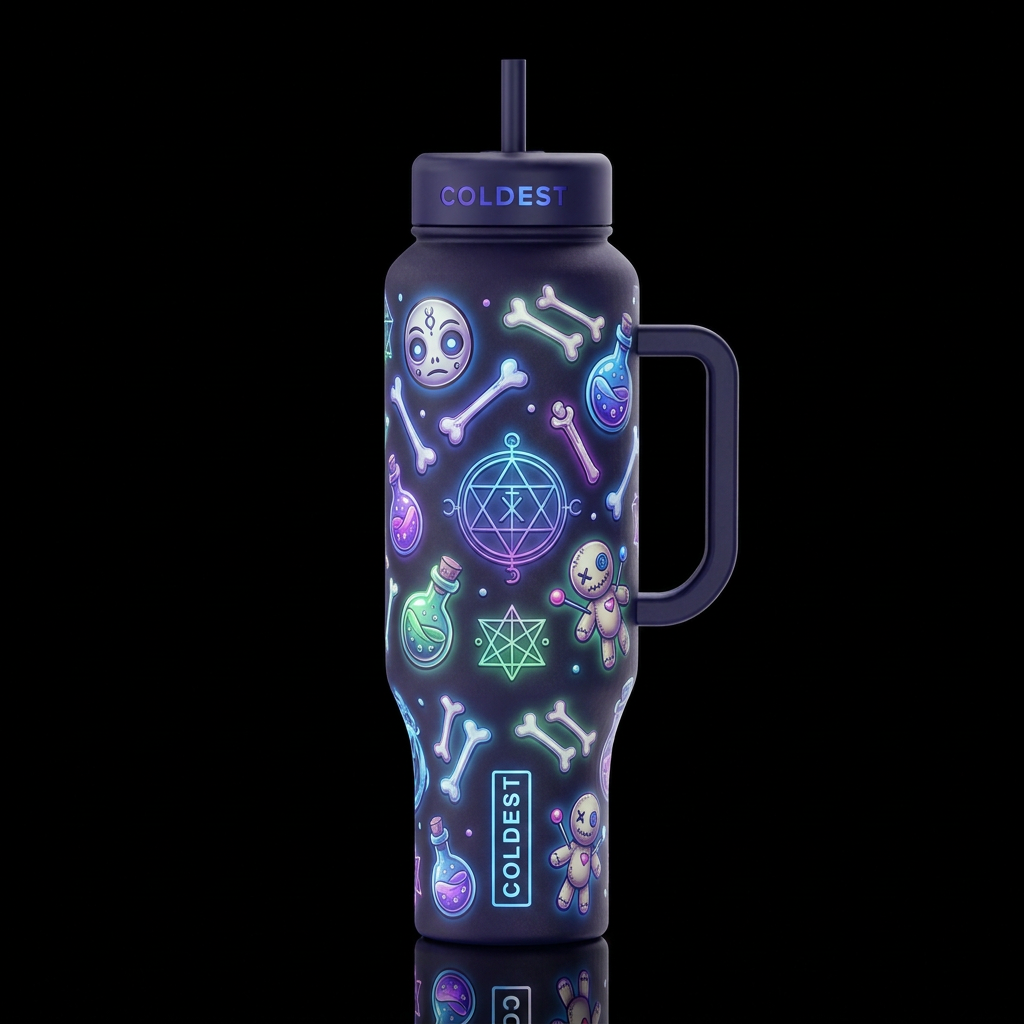 Voodo spell, glossy, glowie, trompe-l'œil, beautif... water bottle design