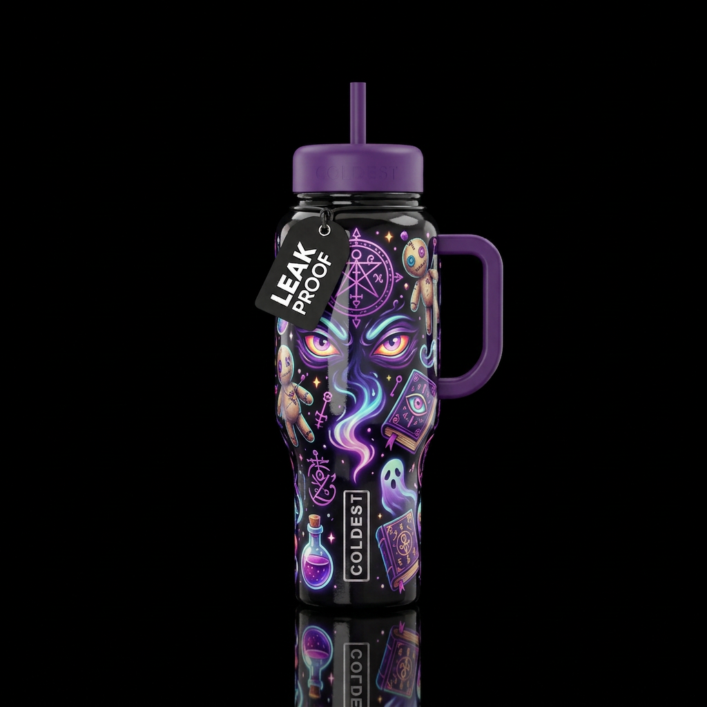 Voodoo spell, whimsy, glossy, glowie, trompe-l'œil... water bottle design