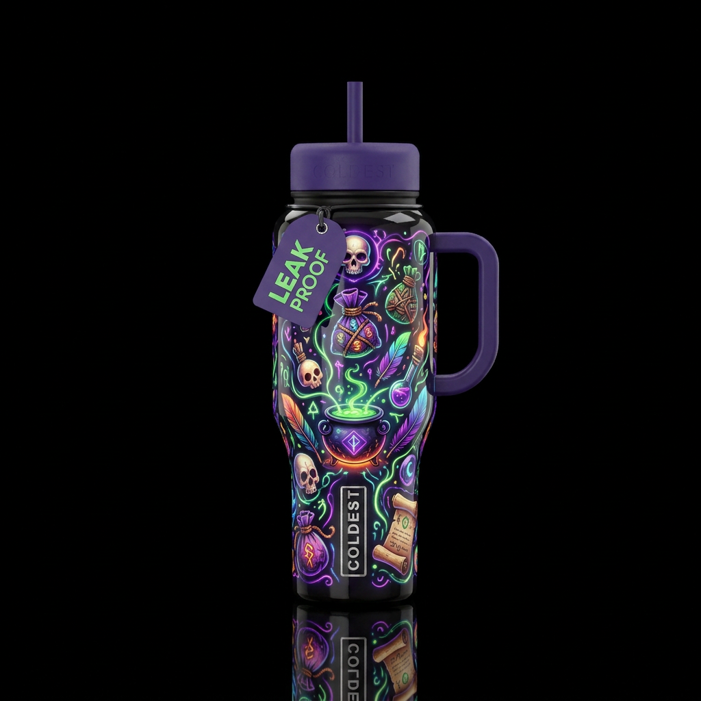 Voodoo spell, whimsy, glossy, glowie, trompe-l'œil... water bottle design