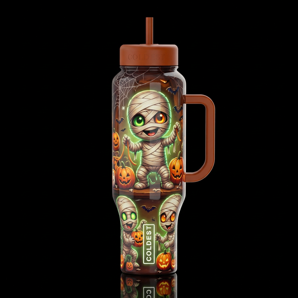 Baby mummies with glowing eyes decorating for Hall... water bottle design