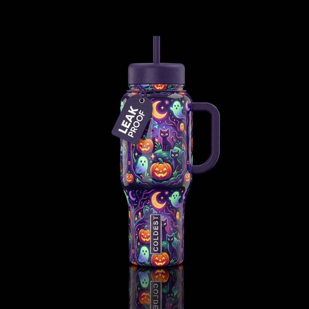 Harmony of Halloween, whimsical, glossy, glowie, t... water bottle design