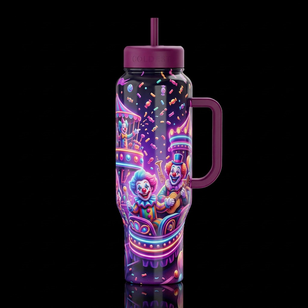 Festival parade with floats and bands, candy throw... water bottle design
