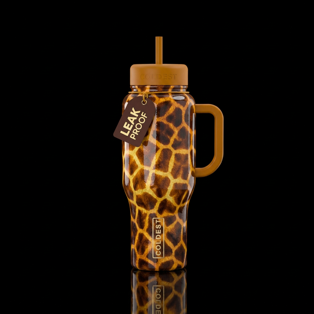 Giraffe pattern, glossy, trompe-l'œil, beautiferou... water bottle design