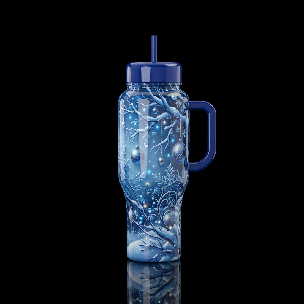 A blue Christmas, glossy, trompe-l'œil, beautifero... water bottle design