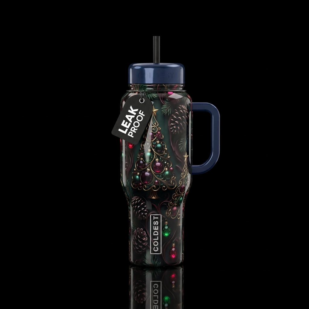 A dark Christmas with a touch of color,glossy, tro... water bottle design
