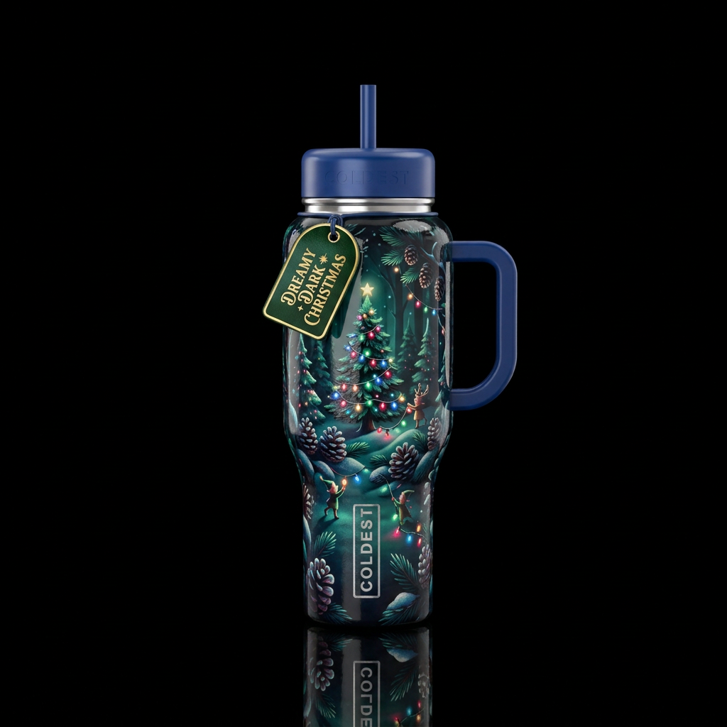 A dark Christmas with a touch of color,glowie,glos... water bottle design