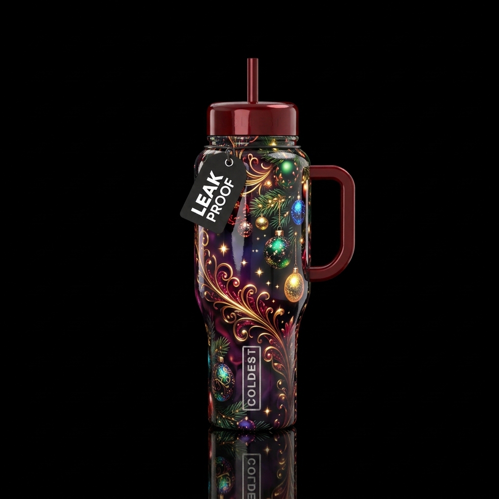 A dark Christmas with a touch of color,glowie,glos... water bottle design