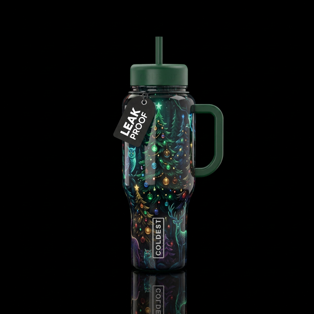 A dark Christmas with a touch of color,glowie,glos... water bottle design