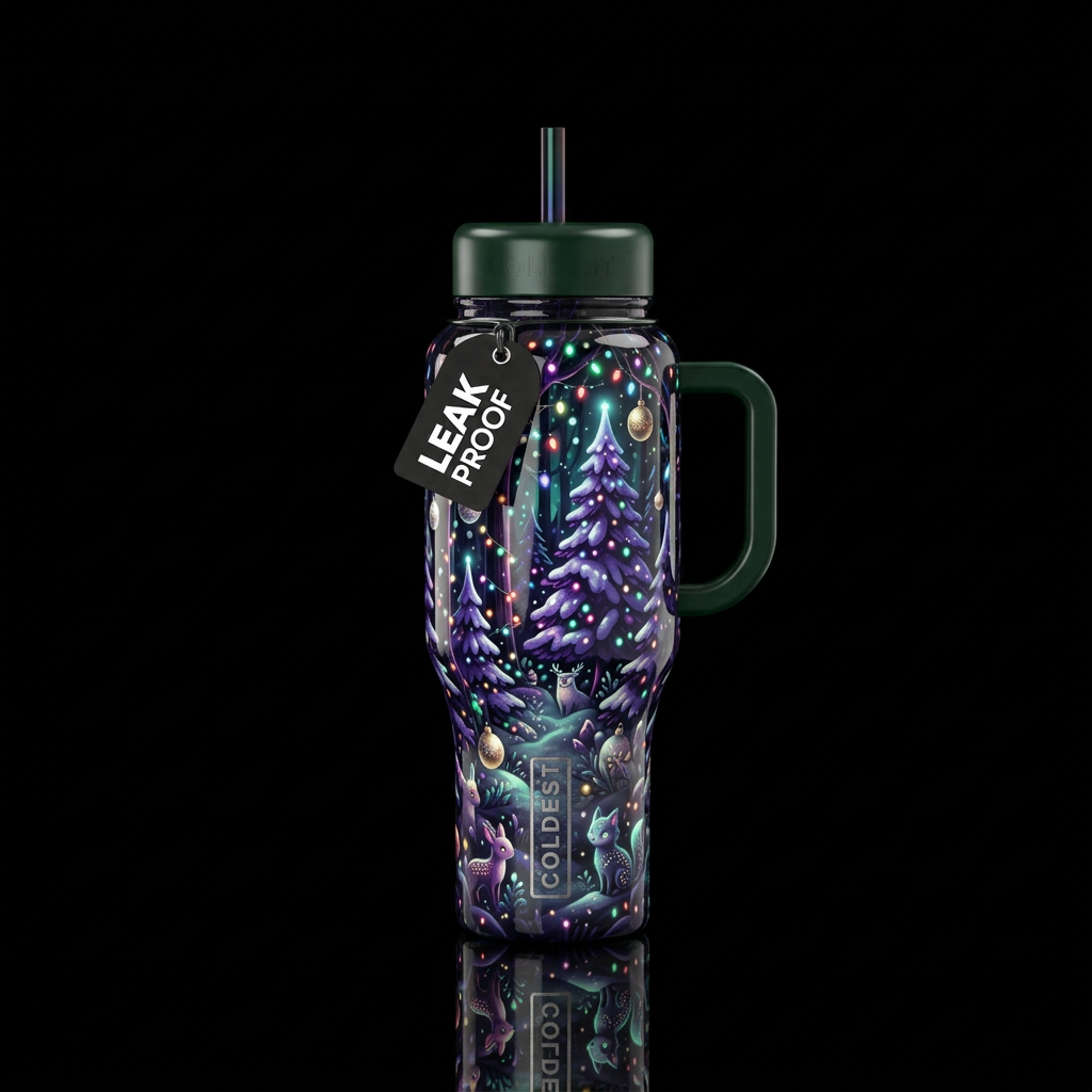 A dark Christmas with a touch of color,glowie,glos... water bottle design