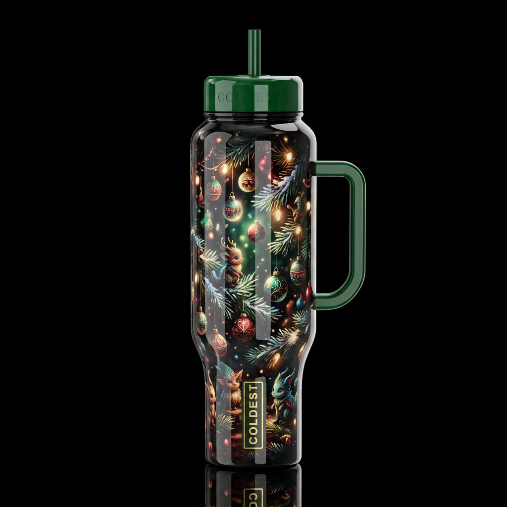 A dark Christmas with a touch of color,glowie,glos... water bottle design