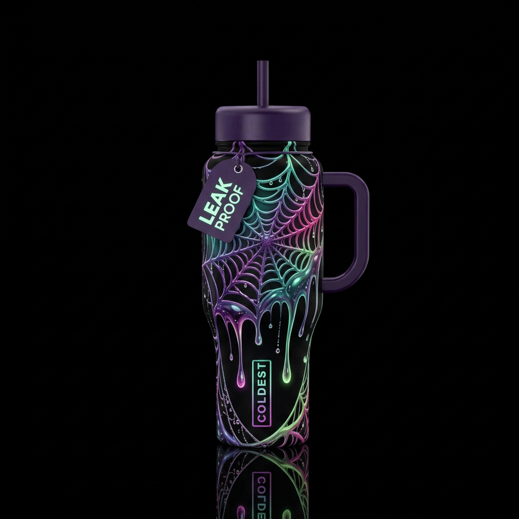Dripping webs,glossy, glowie,trompe-l'œil, beautif... water bottle design