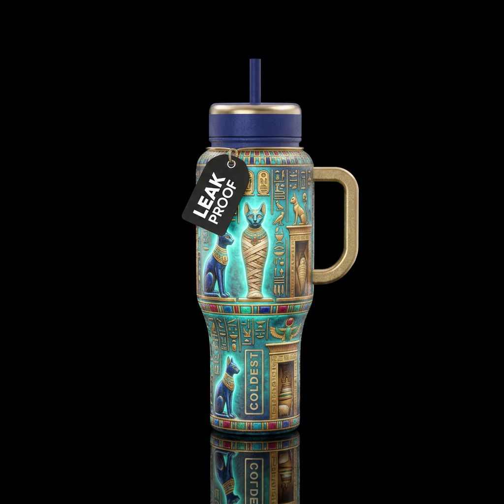 Bubasteion Necropolis, glossy, glowie, trompe-l'œi... water bottle design
