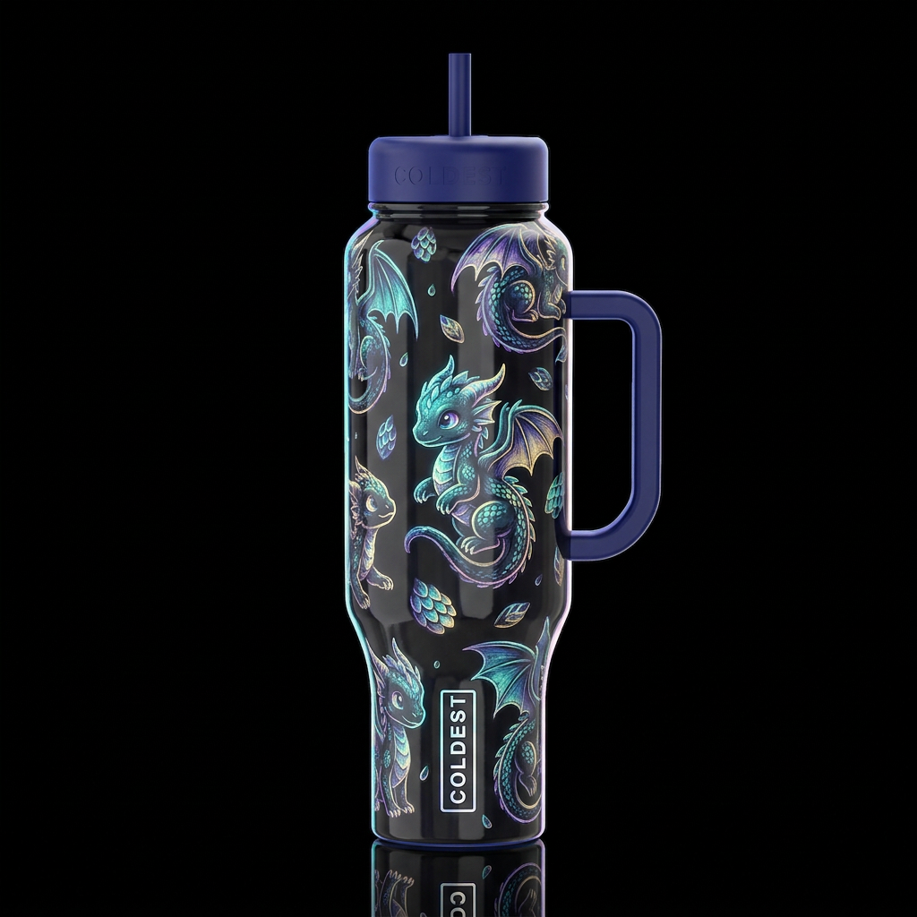 Baby dragons whimsical sketch, glossy, glowie, tro... water bottle design