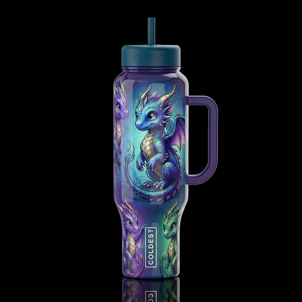 Baby dragons whimsical sketch, glossy, glowie, tro... water bottle design