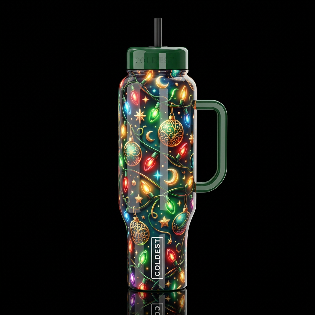 Divine whimsy Christmas, glossy, glowie, trompe-l'... water bottle design