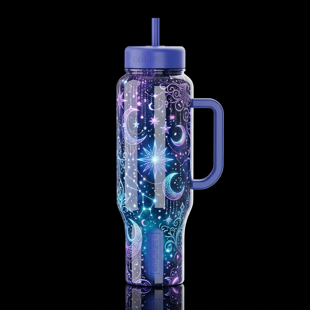 Divine whimsy new years, glossy, glowie, trompe-l'... water bottle design