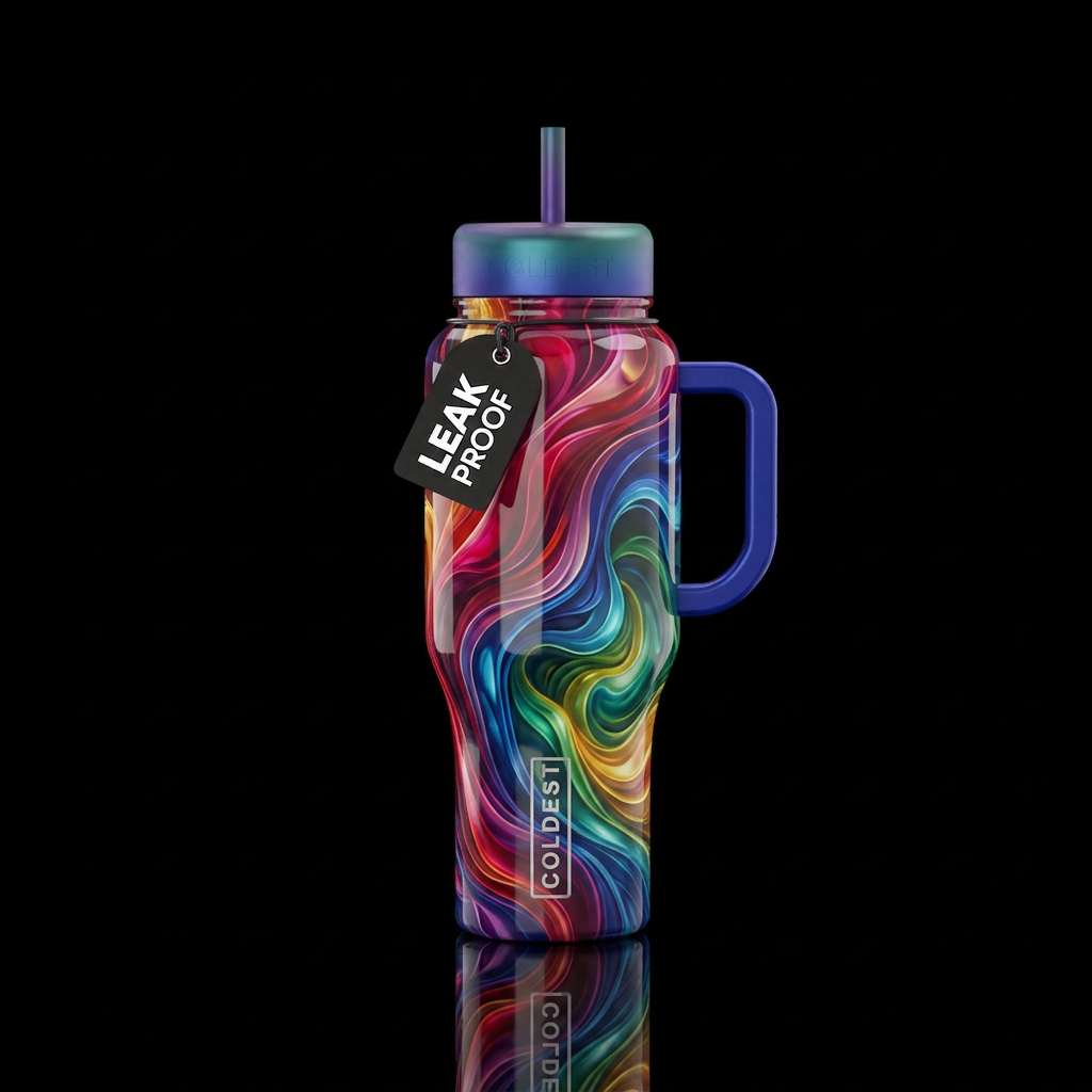 flexible, artistic, inbued, vibrant,glossy, glowie... water bottle design