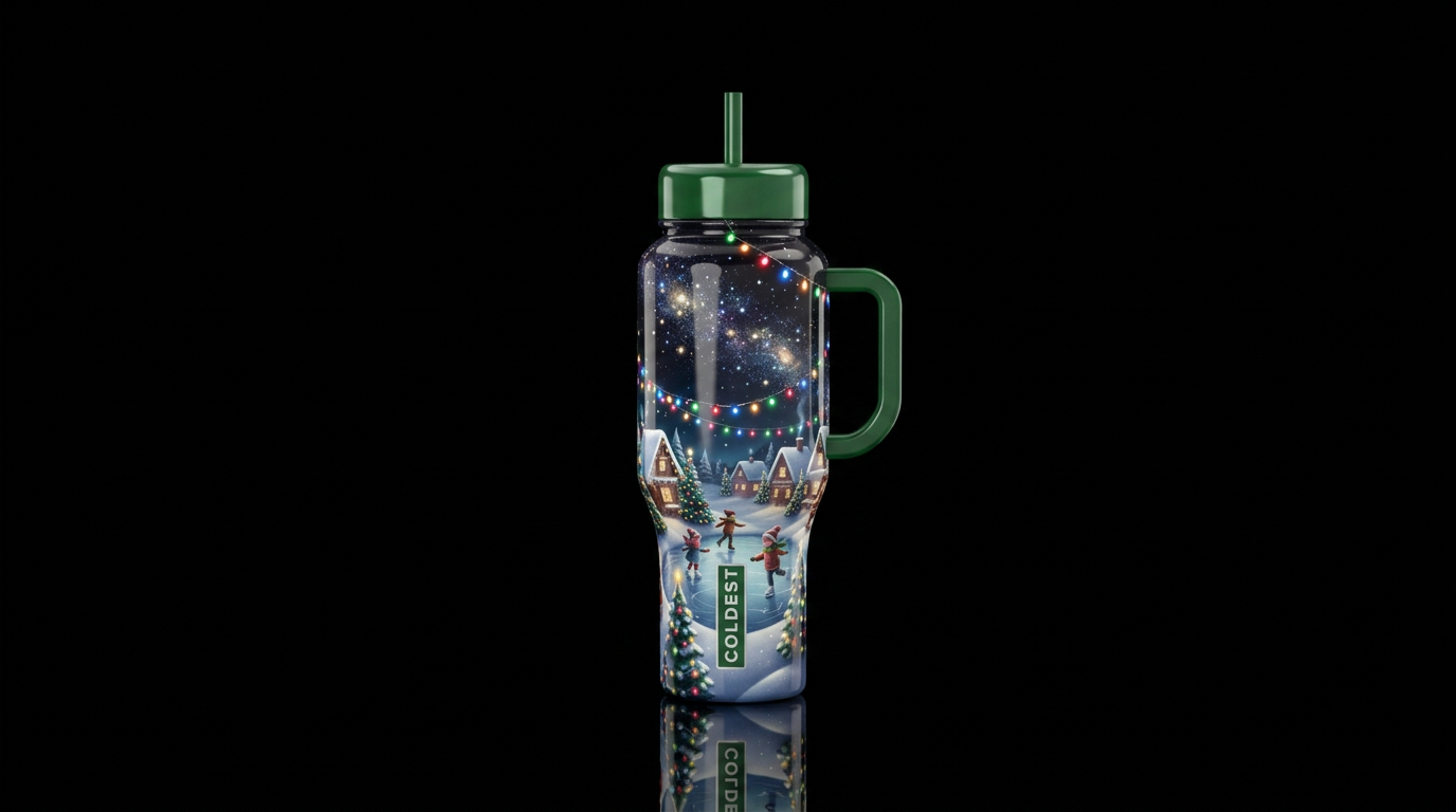 Christmas night, glossy, glowie, trompe-l'œil, bea... water bottle design