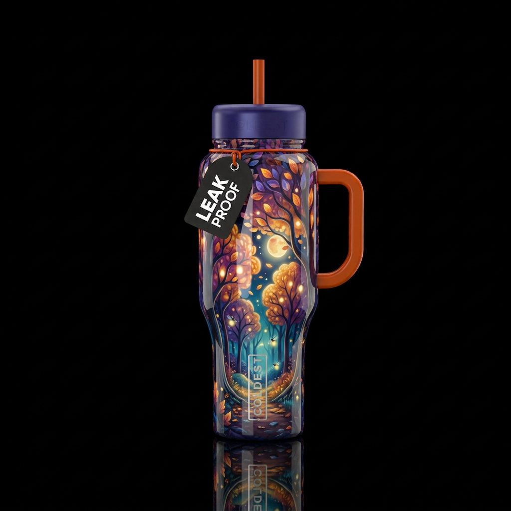 Fall night, glossy, glowie, trompe-l'œil, beautife... water bottle design