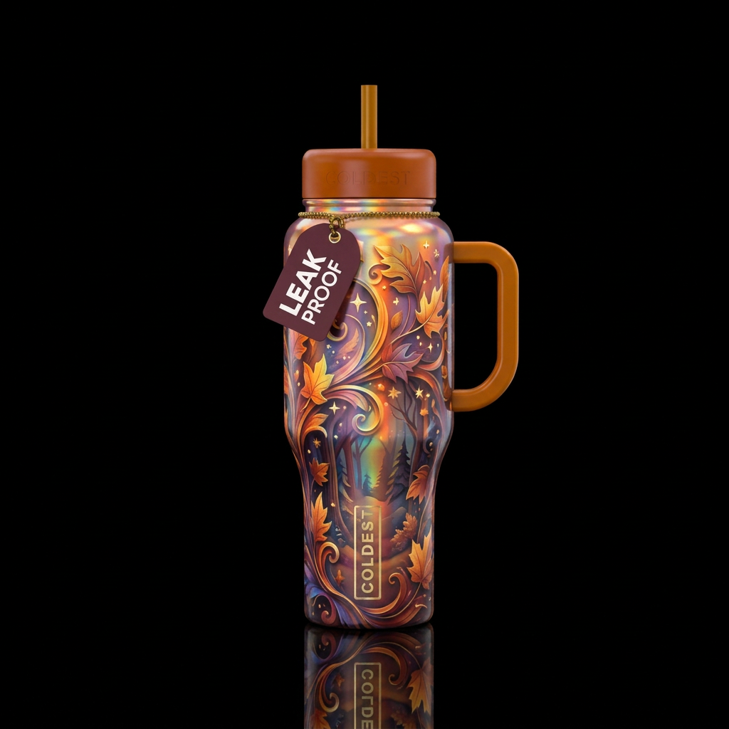 Holographic autumn, glossy, glowie, trompe-l'œil, ... water bottle design