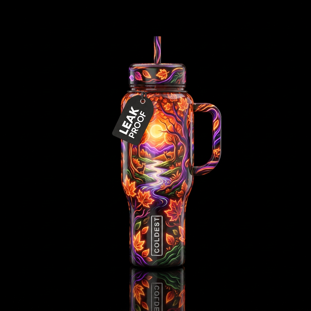 autumn, glossy, glowie, trompe-l'œil, beautiferous... water bottle design