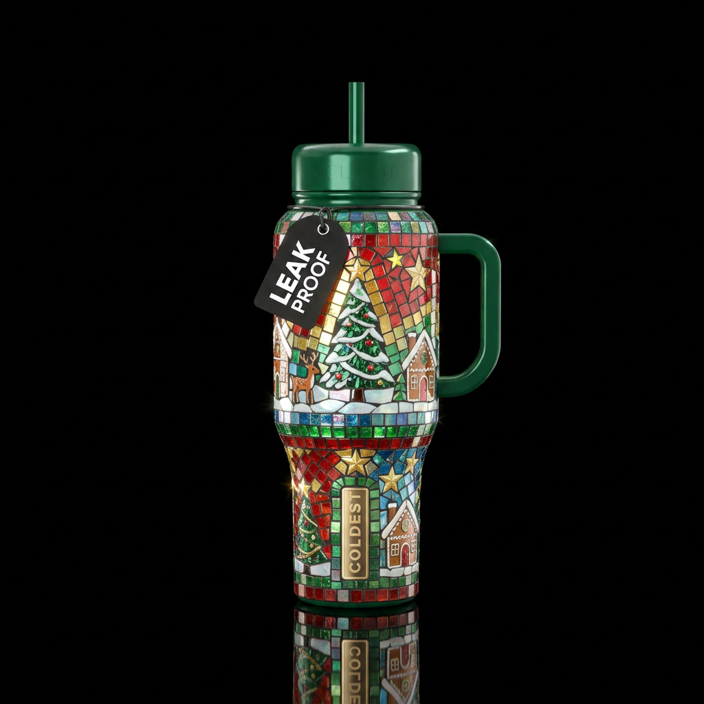 Christmas mosaic, glossy, glowie, trompe-l'œil, be... water bottle design