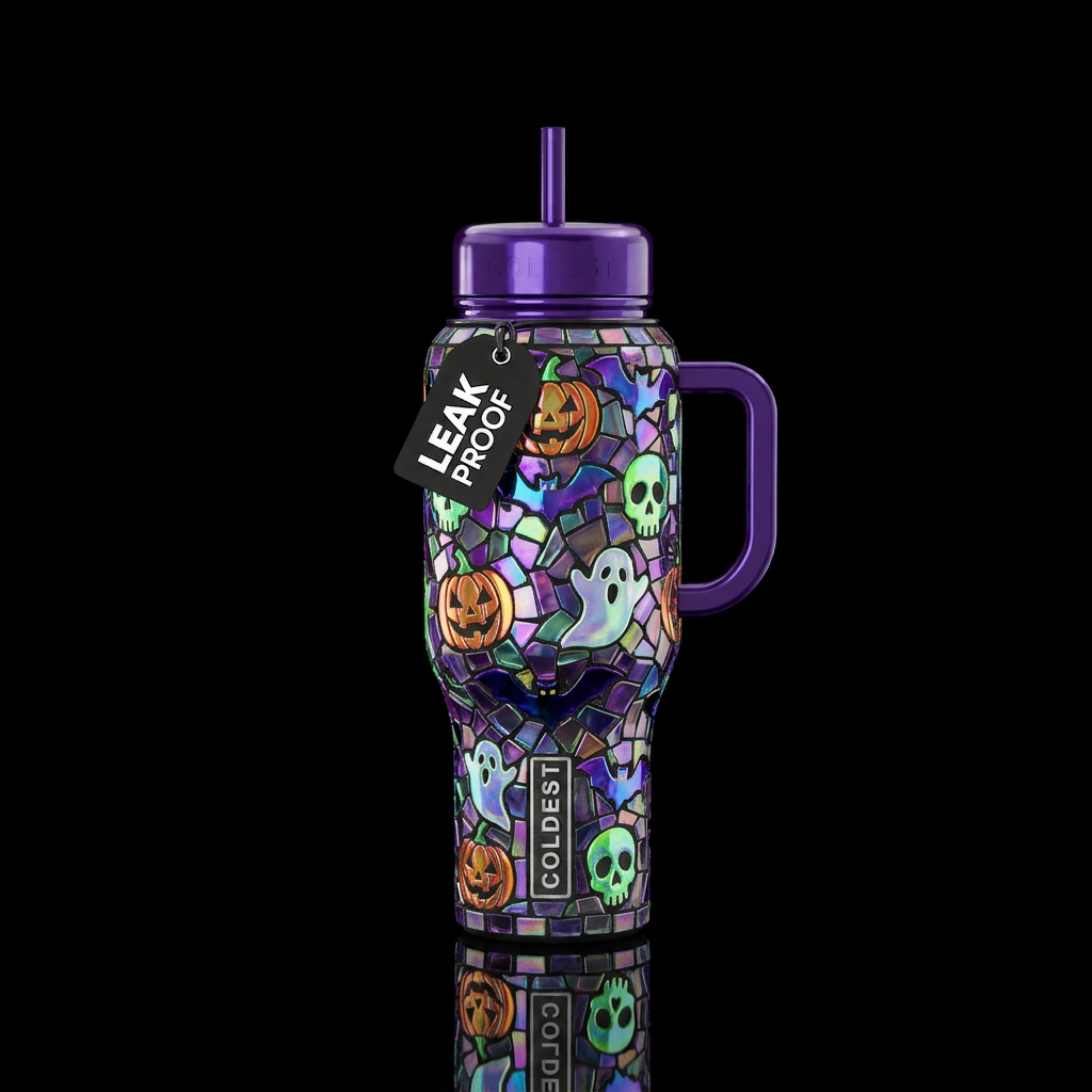 Halloween mosaic, glossy, glowie, trompe-l'œil, be... water bottle design