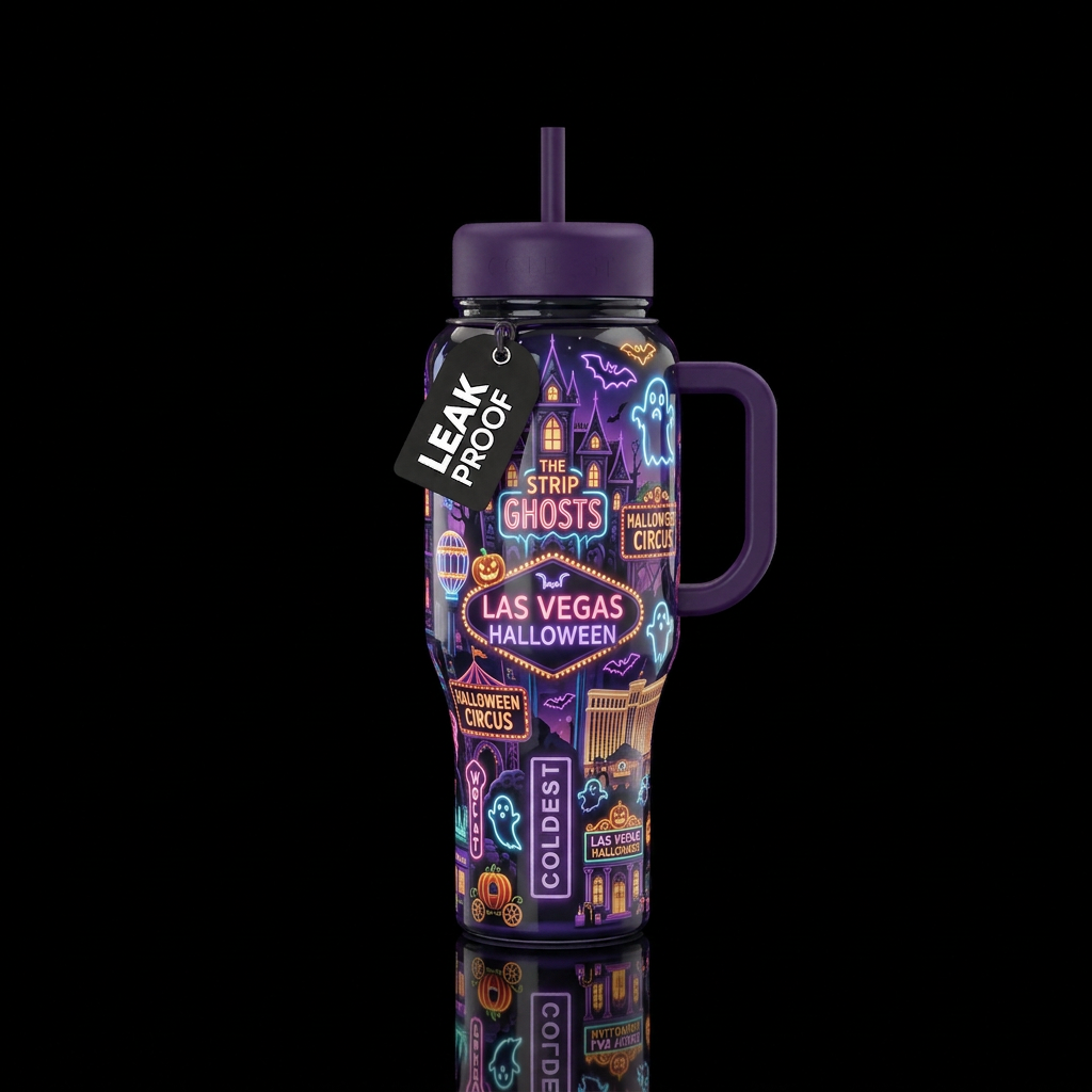 Las Vegas Halloween, glossy,glowie,trompe-l'œil, b... water bottle design