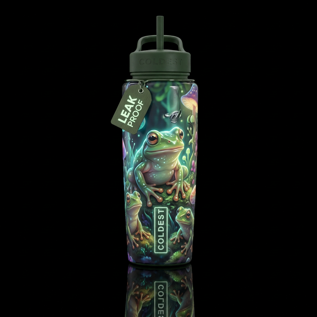 Goblin frogs, glossy, glowie, trompe-l'œil, beauti... water bottle design