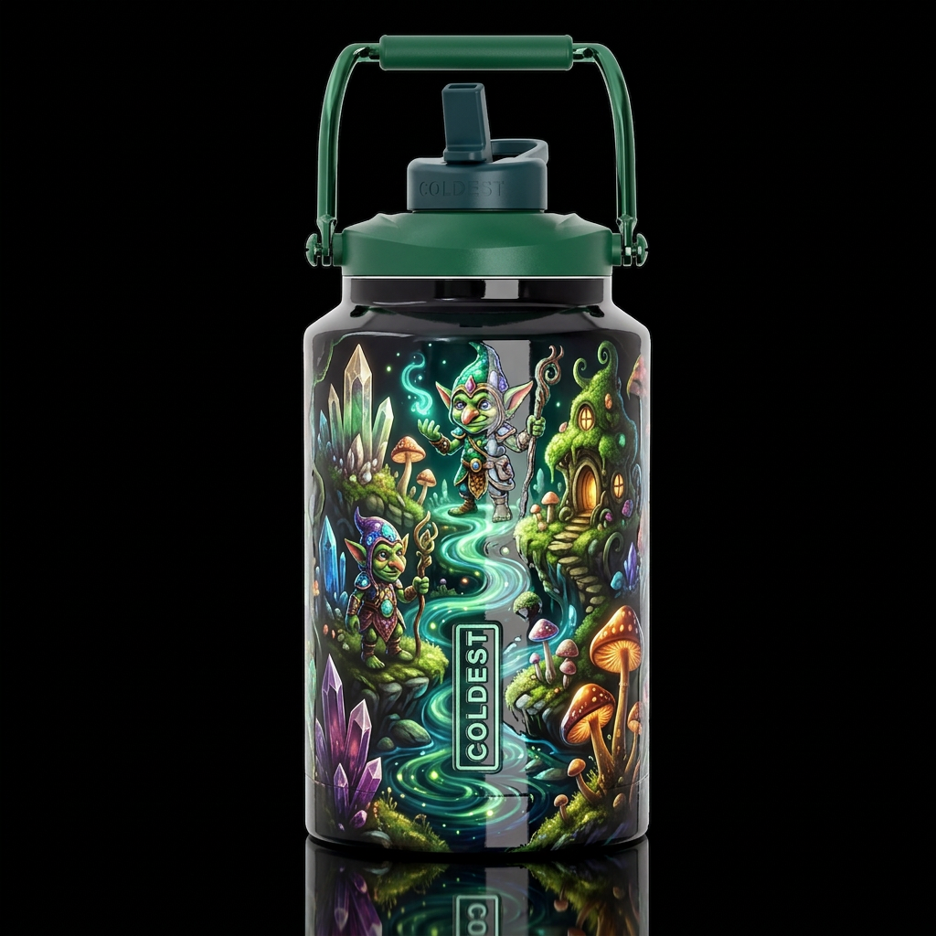 Goblin  glossy, glowie, trompe-l'œil, beautiferous... water bottle design