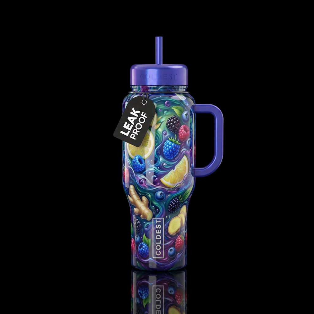 Lemon ginger blue raspberry berry potion,glossy, g... water bottle design