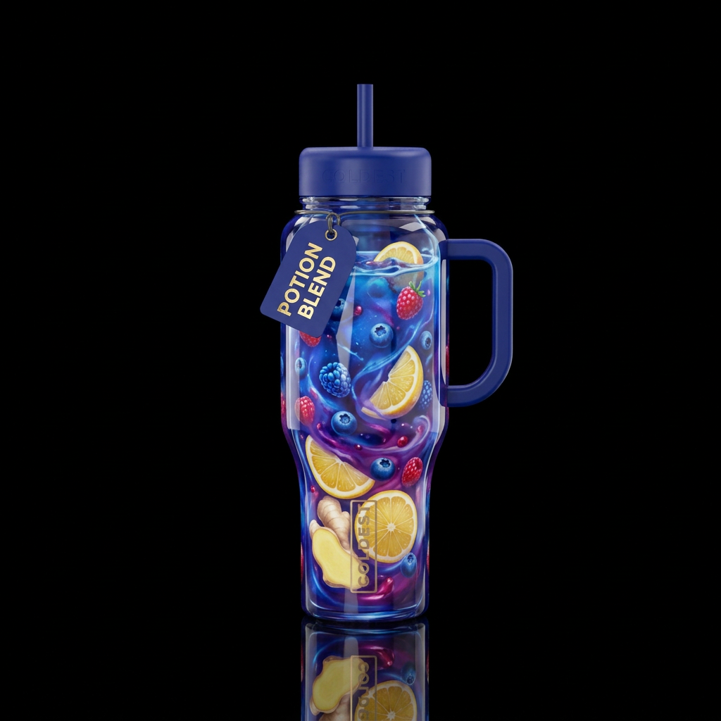 Lemon ginger blue raspberry berry potion,glossy, g... water bottle design