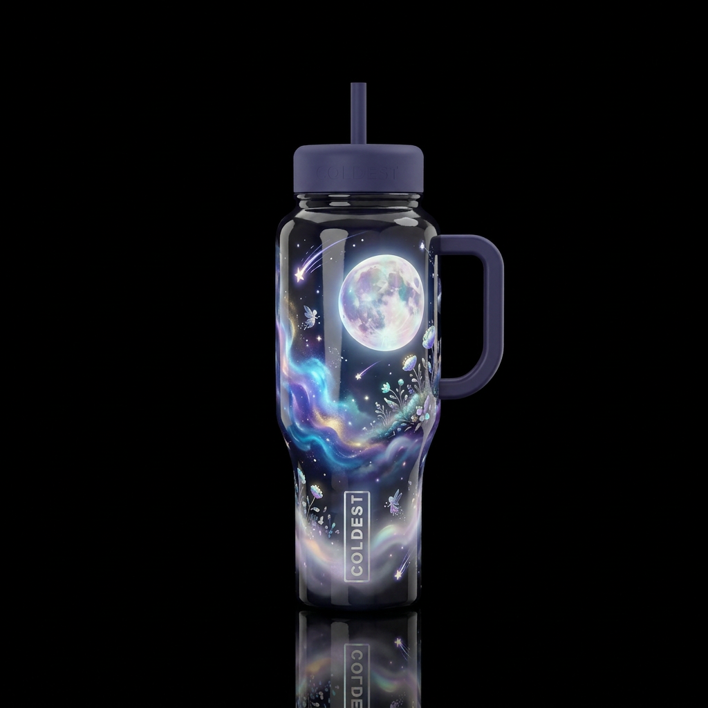 glossy, glowie, trompe-l'œil, beautiferous, dreamy... water bottle design