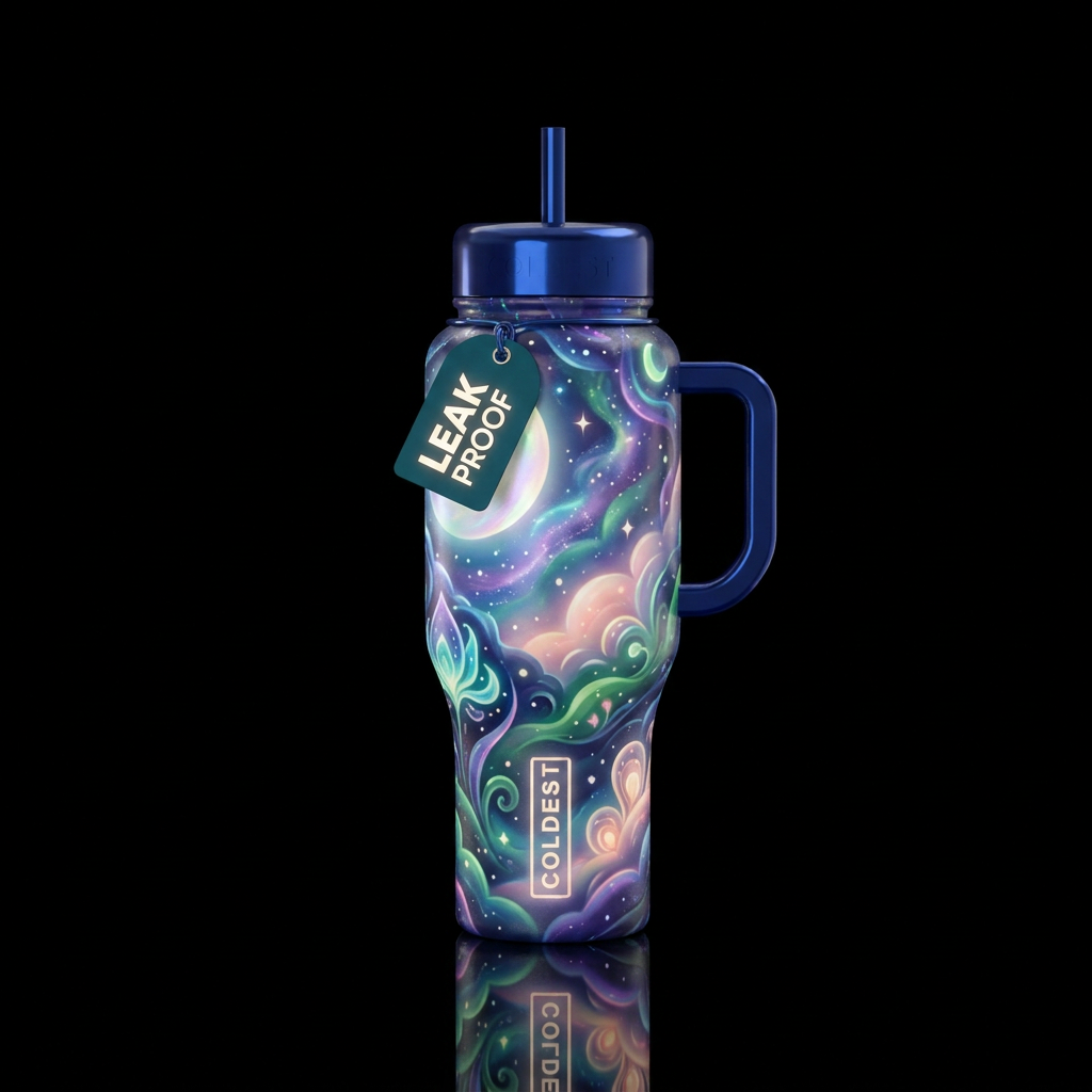 glossy, glowie, trompe-l'œil, beautiferous, dreamy... water bottle design